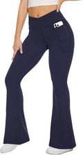 TNNZEET Black Flare Leggings - Crossover Yoga Pants with Pockets | Stylish Bootcut Design