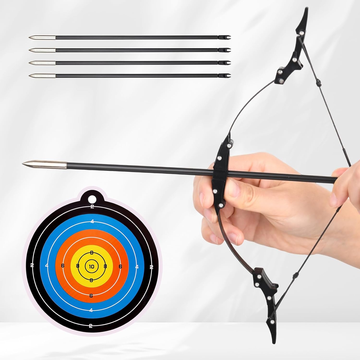 Skiennix Mini Lever Recurve Bow - 9.4 Inch Stainless Steel with 4 Arrows & Target Paper