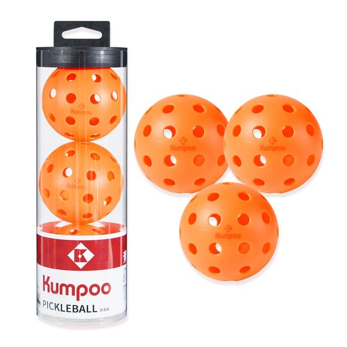 KUMPOO Pickleball Balls Outdoor, 3 Pack - 40 Holes Pickleballs Great Bounce for Pickleball Paddles, Outdoor Pickle Balls Durable for Adults Tournament Play, High Visibility Orange