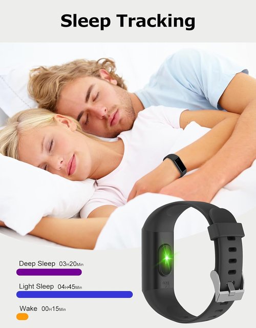 Cloudpoem Fitness Tracker - 24/7 Heart Rate Monitor & Sleep Tracker | IP68 Waterproof, Dark Black