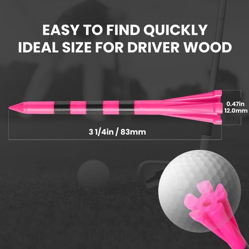 Golf Tees Plastic 3 1/4 2 3/4 inch Unbreakable 20 50 100 Pack, Bulk Long Stronger Upgrade More Durable Stable Reduce Friction Side Spin Tee Pink Pouple Gift for Men Women (50Pcs 3 1/4 inch, Pink)