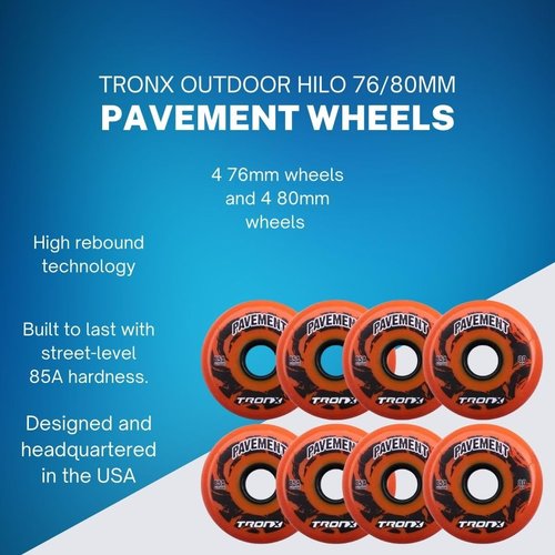 TronX Outdoor Pavement Asphalt Hilo 4-76MM/4-80MM 85A Inline Roller Hockey Wheels 8 Pack