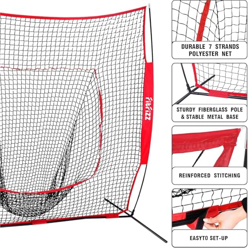 FITFIZZ 7x7 ft Baseball Hitting & Pitching Net Set with Strike Zone, Caddy & Training Equipment