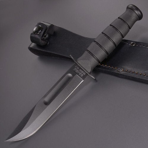 KA-BAR KB1256 SHORT BLACK STRAIGHT W/LEATHER SHEATH