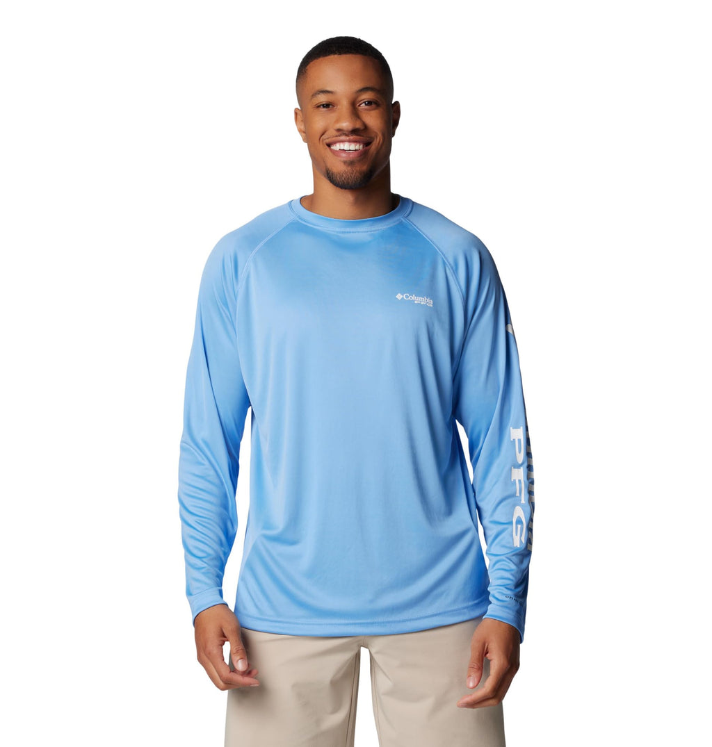Columbia Men's PFG Terminal Tackle Long Sleeve Fishing Shirt, White Cap/White Logo, X-Large Tall