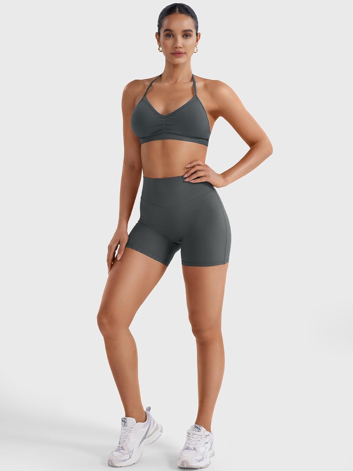 YEOREO High Waist Yoga Biker Shorts - 4.5" Scrunch Design with Tummy Control for Women