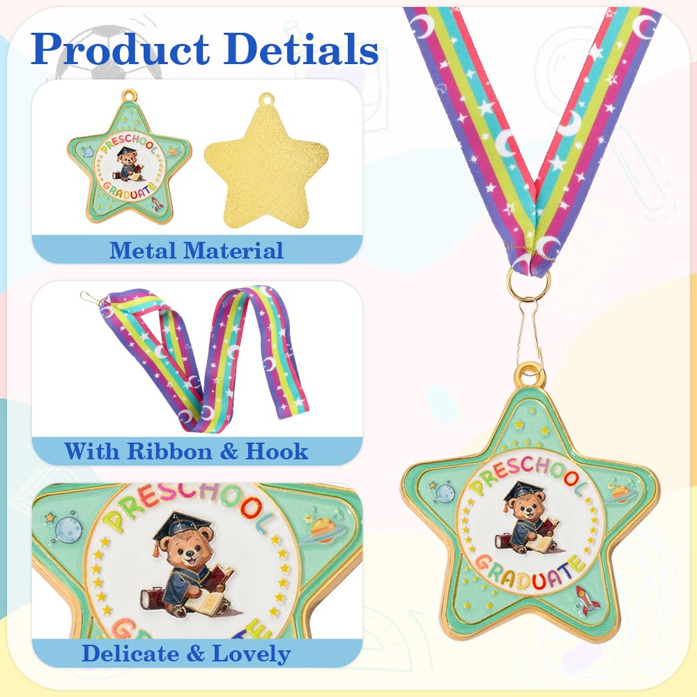Preschool Graduation Medal, Congrats Graduation Award Medal with Rainbow Neck Ribbon, Cute Grad Medals for Awards, Metal Graduation Medals for Kids Students Graduate Gift Party Decoration Favors