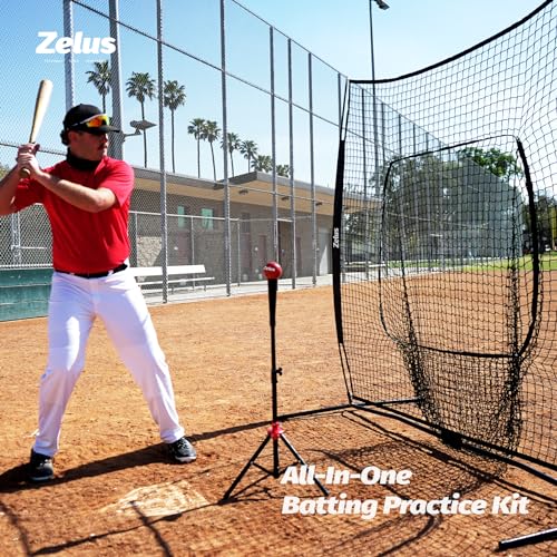 7x7ft Baseball Net with Adjustable Batting Tee, Practice Balls & Carry Bag