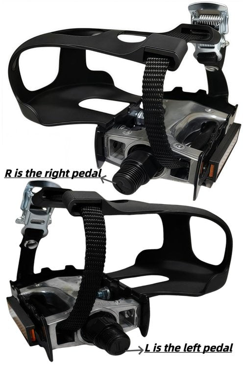 YBEKI Pro-Grade Spin Bike Pedals with Toe Clips & 4D Adjustable Straps - 9/16" Alloy Spindle for Mountain Road Bikes/Peloton/Schwinn/Sunny Bikes | 500lb Load Capacity + 12-Month Warranty