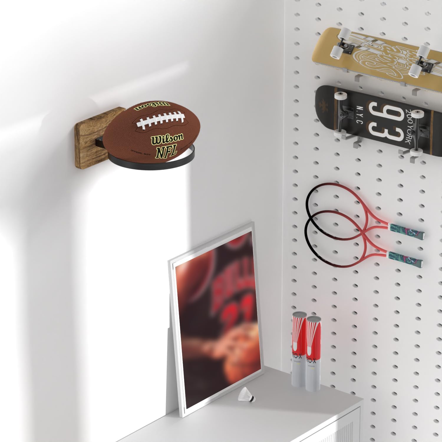 Wall Mount Basketball Holder - Autograph Ball Display Rack for Basketball, Football & Soccer | Sports Organizer