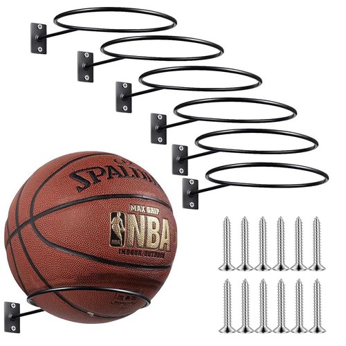 MfhdgXAvs Ball Holder Wall Mount - Basketball Return Attachment 6Pcs Universal Metal Ball Holder for Basketball Football Volleyball Soccer Storage Display