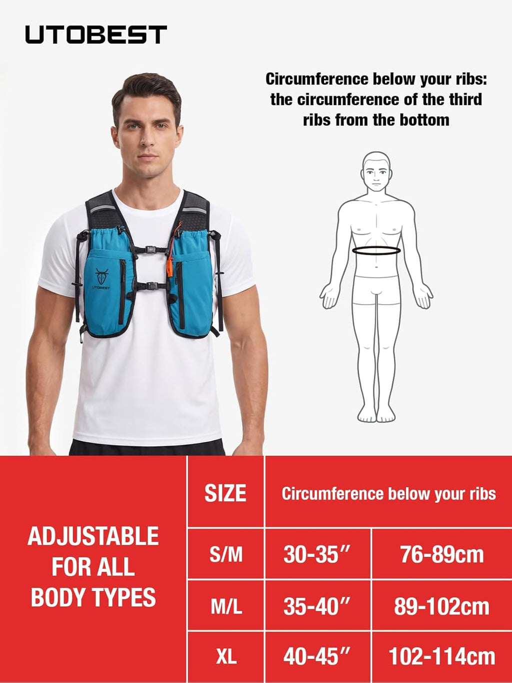 UTOBEST 10L Running Hydration Vest - Lightweight Adjustable Trail Running Backpack with 2L Bladder for Men & Women