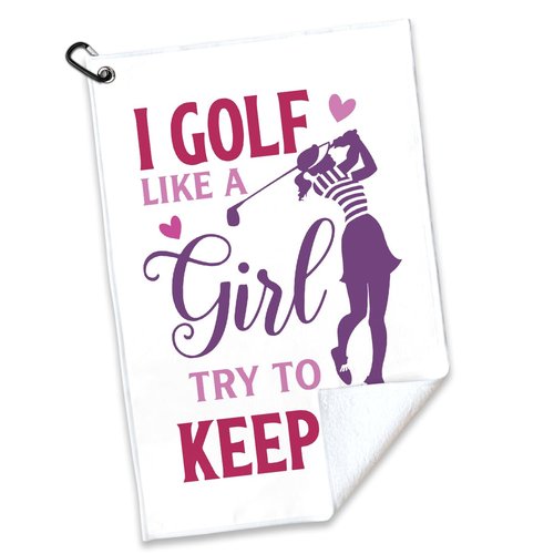 rofiowa I Golf Like A Girl Try to Keep Up Polyester and Cotton Blend Printed Golf Towel, Funny Golf Accessories for Women, Golf Gift for Golf Fan Her Girlfriend, Golf Lover Birthday Gift, White