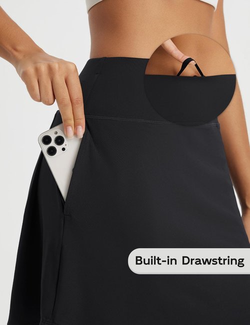 baleaf Women's 18" Tennis Skorts Skirts Knee Length with Liner Shorts High Waisted Golf Pickleball Athletic with Pockets Black M