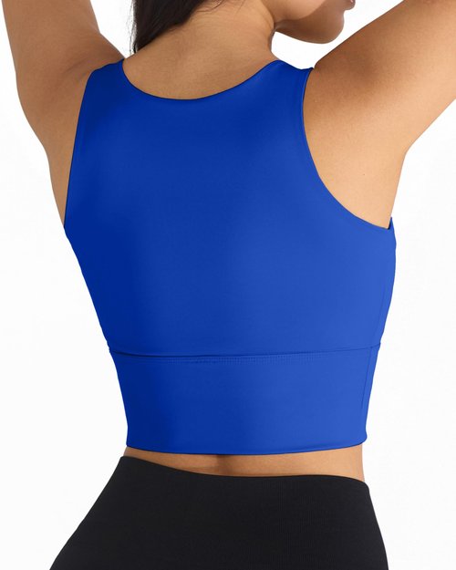 Ama Larsi High Neck Sports Bras for Women Medium Support Longline Sport Bras Padded Workout Yoga Crop Tank Tops Electric Blue