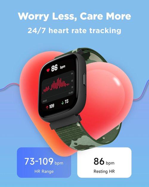 BIGGERFIVE Smart Watch for Kids, 1.8" Fitness Tracker Watch Pedometer, Heart Rate, Sleep Monitor, IP68 Waterproof, Calorie Step Counter, Puzzle Game with/without APP for Girls Boys Teen 5-16, 2 Straps