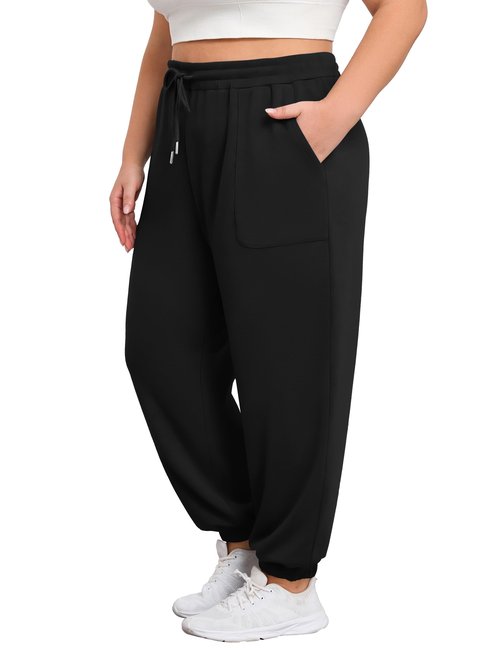 FOREYOND Plus Size Sweatpants for Women Casual Lounge Yoga Joggers Elastic Waist Workout Active Sweat Pants with Pockets Black 3XL