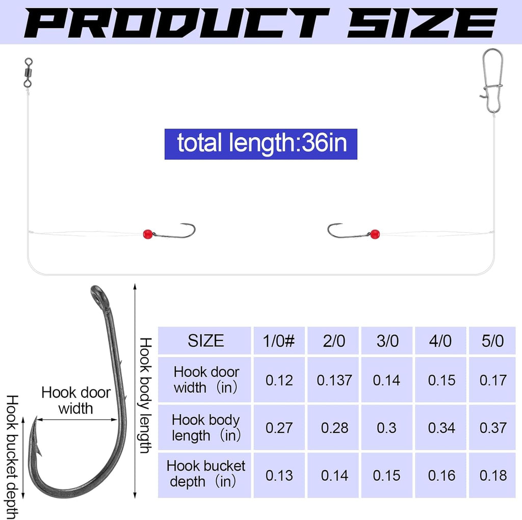 Skiennix Saltwater Fishing Rigs - 10 Pcs Nylon Leader Hooks Tackle Kit for Bass & Grouper Fishing