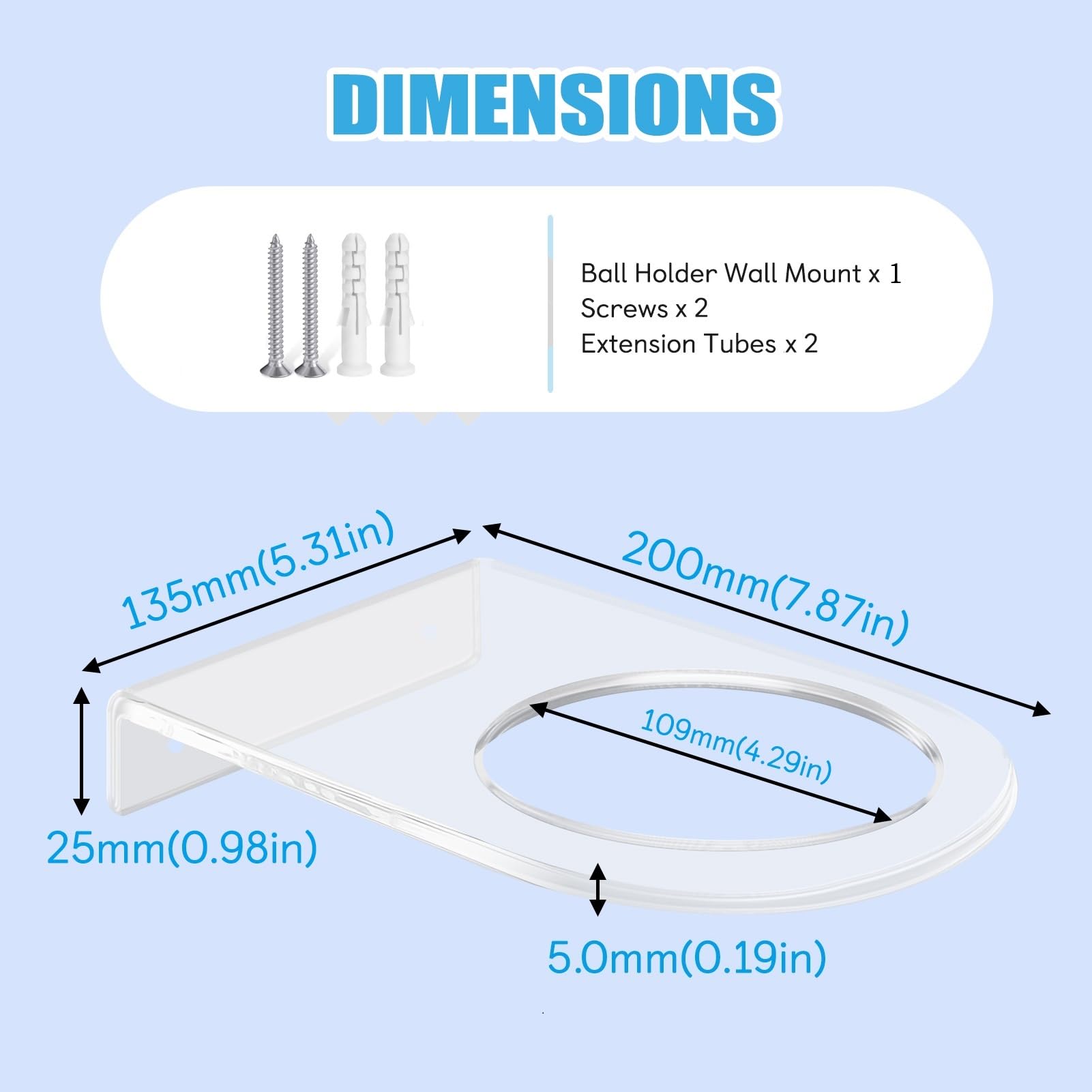 TRINENOX Acrylic Basketball Wall Mount – Clear Ball Display Rack for Basketball & Soccer