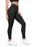 ODODOS Tummy Control Full Length Compression Leggings with Inner Pocket for Women, 28" High Waist Workout Running Yoga Pants, Black, Large