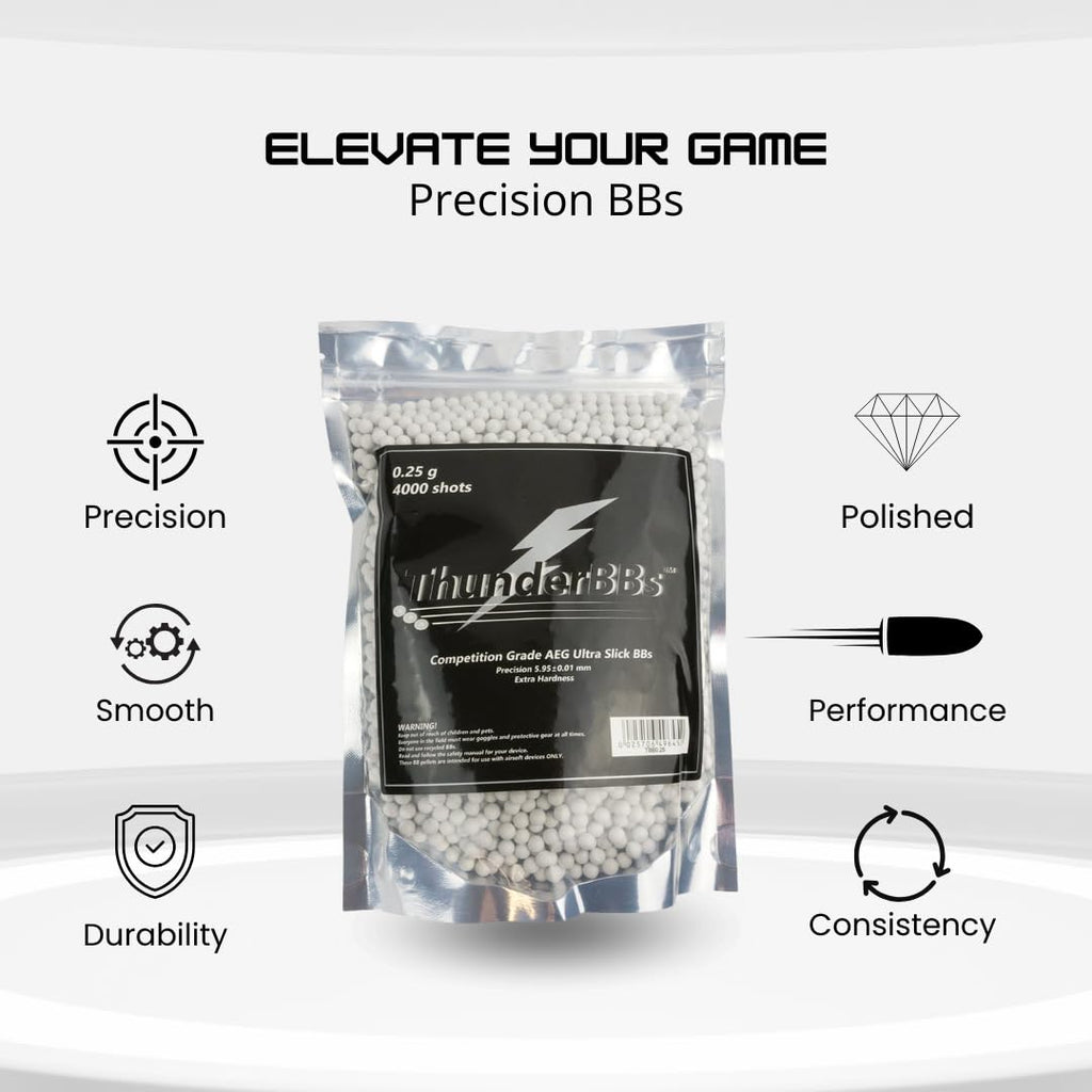 TBB 0.25G Airsoft BBs - Competition Grade, White | 4000 Rounds Per Bag