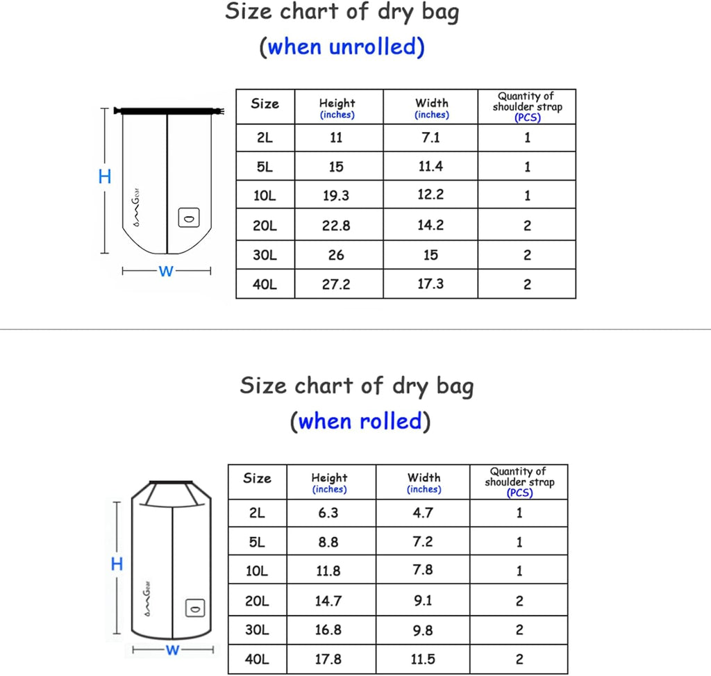 OMGear Waterproof Dry Bag Backpack - Floating Phone Pouch for Kayaking | Available in 40L, 30L, 20L, 10L, 5L Sizes