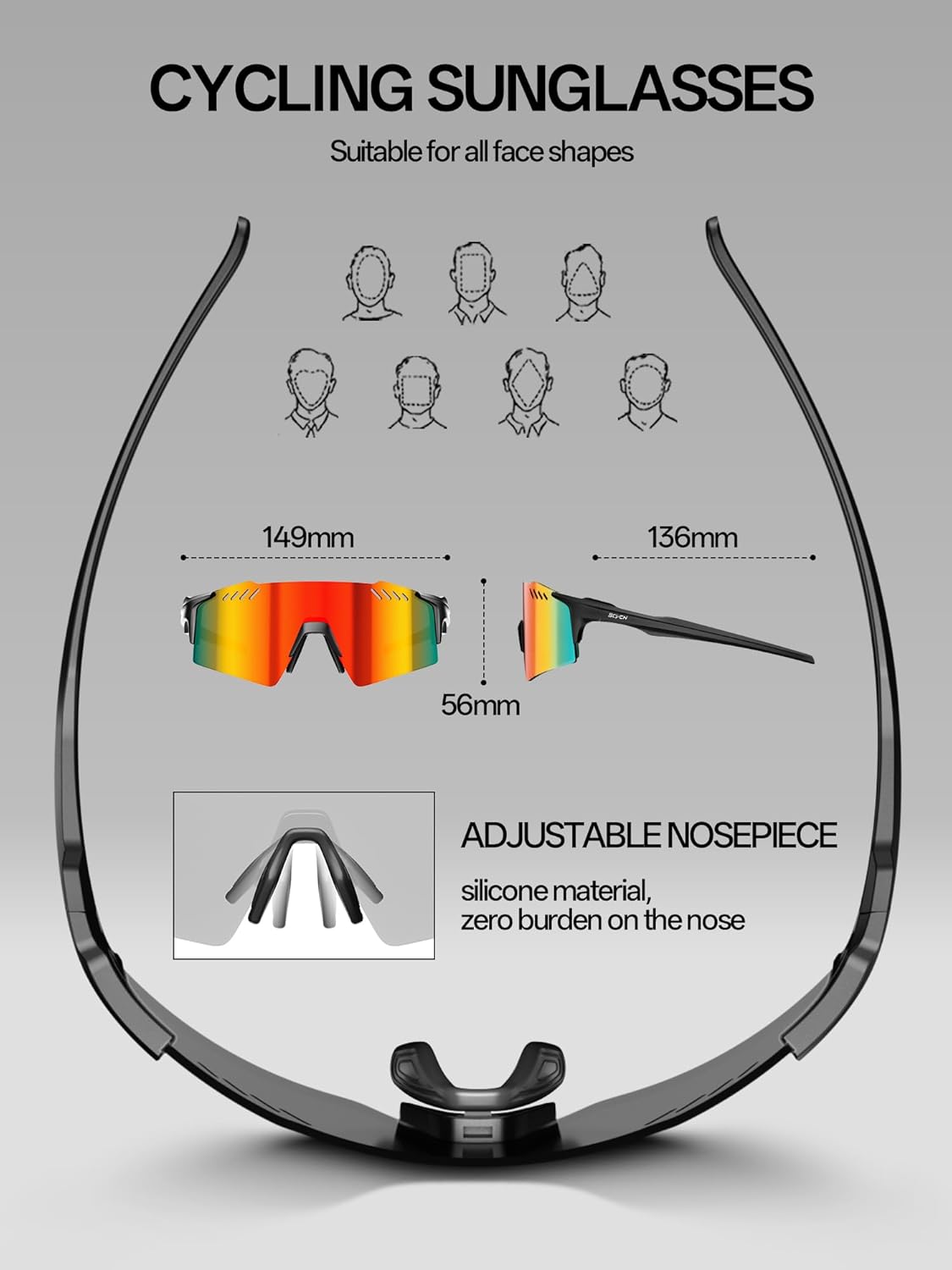 SCVCN Sports Sunglasses - UV400 Protection for Men & Women | Lightweight Frameless Wraparound Design