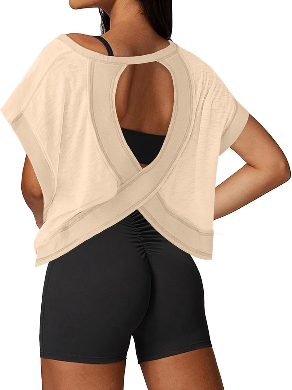 UNIANKIYA Women's Open Back Workout Top - Loose Fit Athletic Crop Tee for Gym & Yoga Sessions