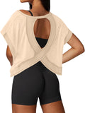 UNIANKIYA Women's Open Back Workout Top - Loose Fit Athletic Crop Tee for Gym & Yoga Sessions