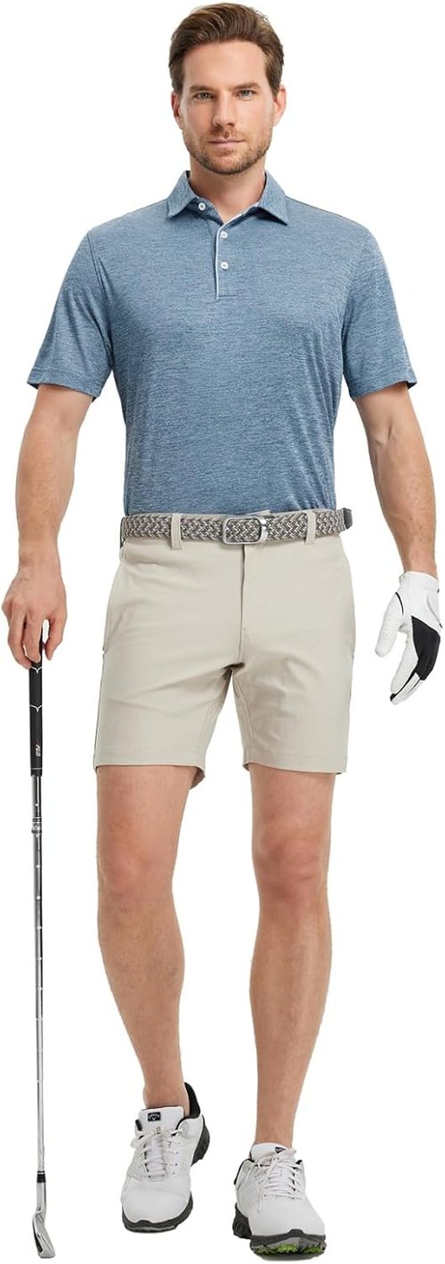 M MAELREG Golf Shirts for Men - Short Sleeve Moisture-Wicking Striped Polo | Casual Performance Fit