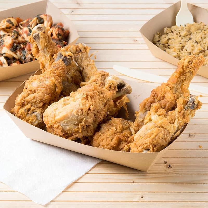 Extra Large Kraft Paper Food Boats – 100 Pack, 8.1x5.8x2.1 Inches, Disposable & Recyclable, For Condiments, Snacks & Catering (Variation: 100+3 LB)