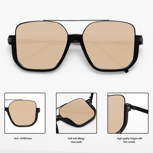 GUVIVI Retro Oversized Aviator Sunglasses - Trendy 70s Double Bridge Pilot Shades for Men & Women