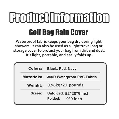 Golf Bag Rain Cover Bag Dustproof Waterproof Foldable Golf Club rain Cover (Black)