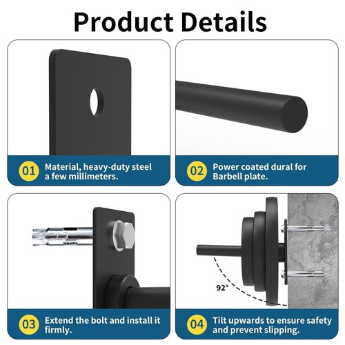 2 Pack Wall Mounted Weight Plate Holder for 1" Weight Plates, Steel Bumper Plate Storage Rack with Screws and Thick Pad, Space Saving Holder for Home Gym,Max Weight Capacity 300 LBS