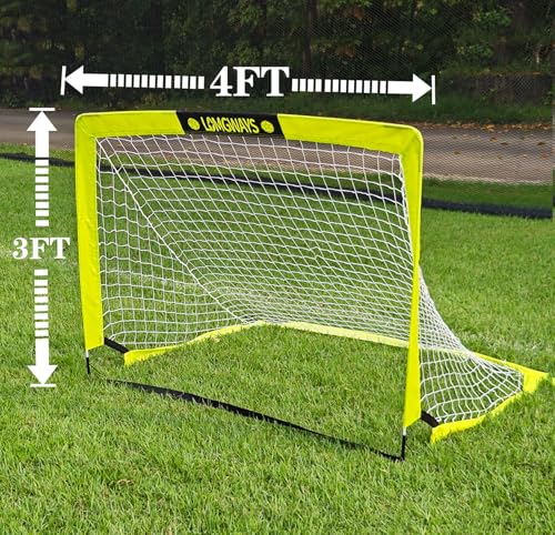 Kids Soccer Goal 4x3ft with Carry Bag - Yellow & Green Portable Practice Net