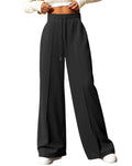 IPMQ Womens Wide Leg Sweatpants High Waisted Drawstring Sweatpant Baggy Pants with Pockets Athletic Joggers Black