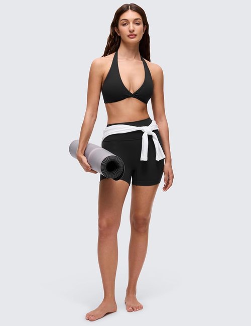 CRZ YOGA Butterluxe Sports Bra - Double Lined Deep V Neck Crop Top with Open Back | Non-Padded Design