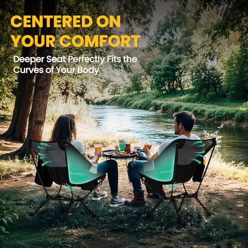 Overmont Ultralight Portable Camping Chair - Black, 2 Pack, Supports Up to 330 Lbs