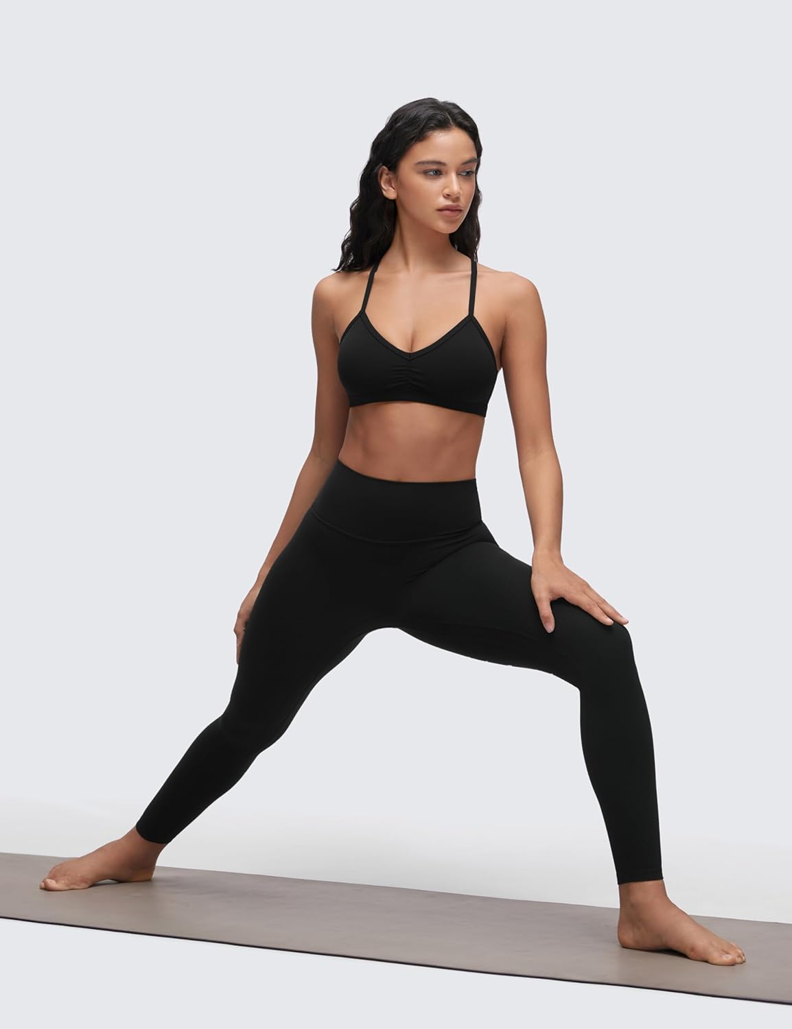 CRZ YOGA Butterluxe Sports Bra for Women - V Neck, Wireless, Padded, Thin Strap Yoga Crop Top