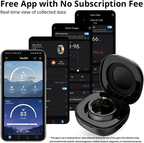 COLMI R02 Smart Ring - Heart Rate & Sleep Monitoring | Charging Case Included, Black, Size 7