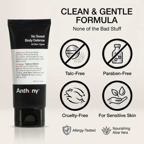 Anthony No Sweat Body Defense Deodorant - Anti-Chafing & Anti-Itch Cream-to-Powder Lotion, 3 fl oz