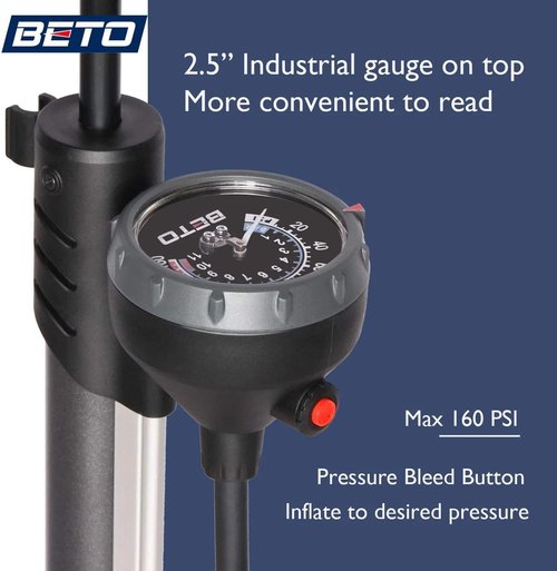 Beto Bike Pump Portable - High-Pressure Bicycle Floor Pump with Gauge & Air Bleed Button, 160 PSI