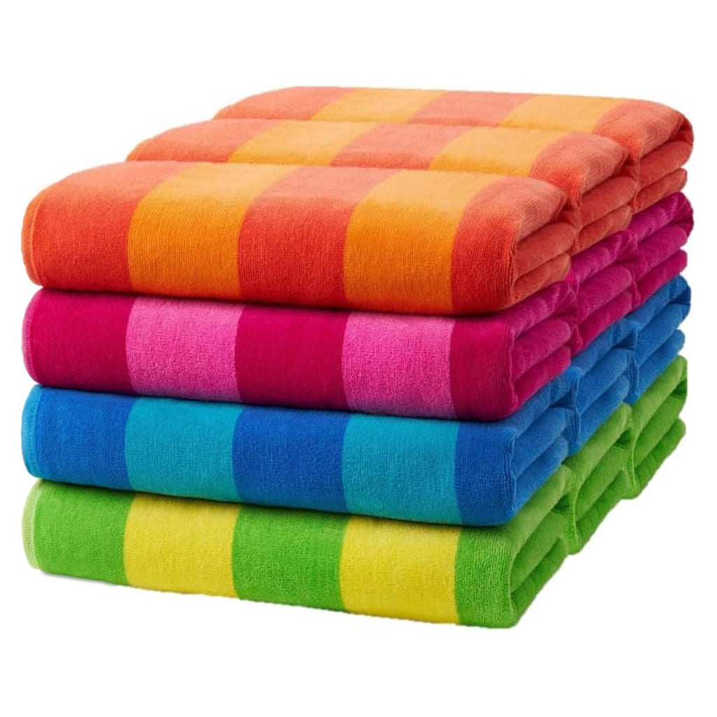 Kaufman - Soft Oversized Beach Towels in Bulk | 30" x 60" Velour Striped Beach Towel | Absorbent, Quick-Drying | 100% Cotton Thick Beach Towels (12-Pack)