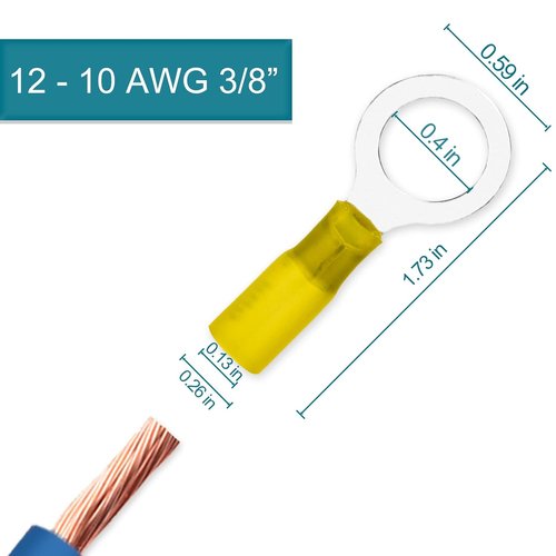 Housun 60 PCS Heat Shrink Wire Connectors - 12-10 AWG Ring Terminals for Automotive & Marine Use