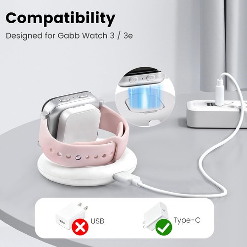 Compatible with Gabb Watch 3 / 3e Charging Stand for Kids, Foldable Magnetic Desktop Dock, Snap-On Charger Station to Encourage Daily Charging Habits at Home or School (White)