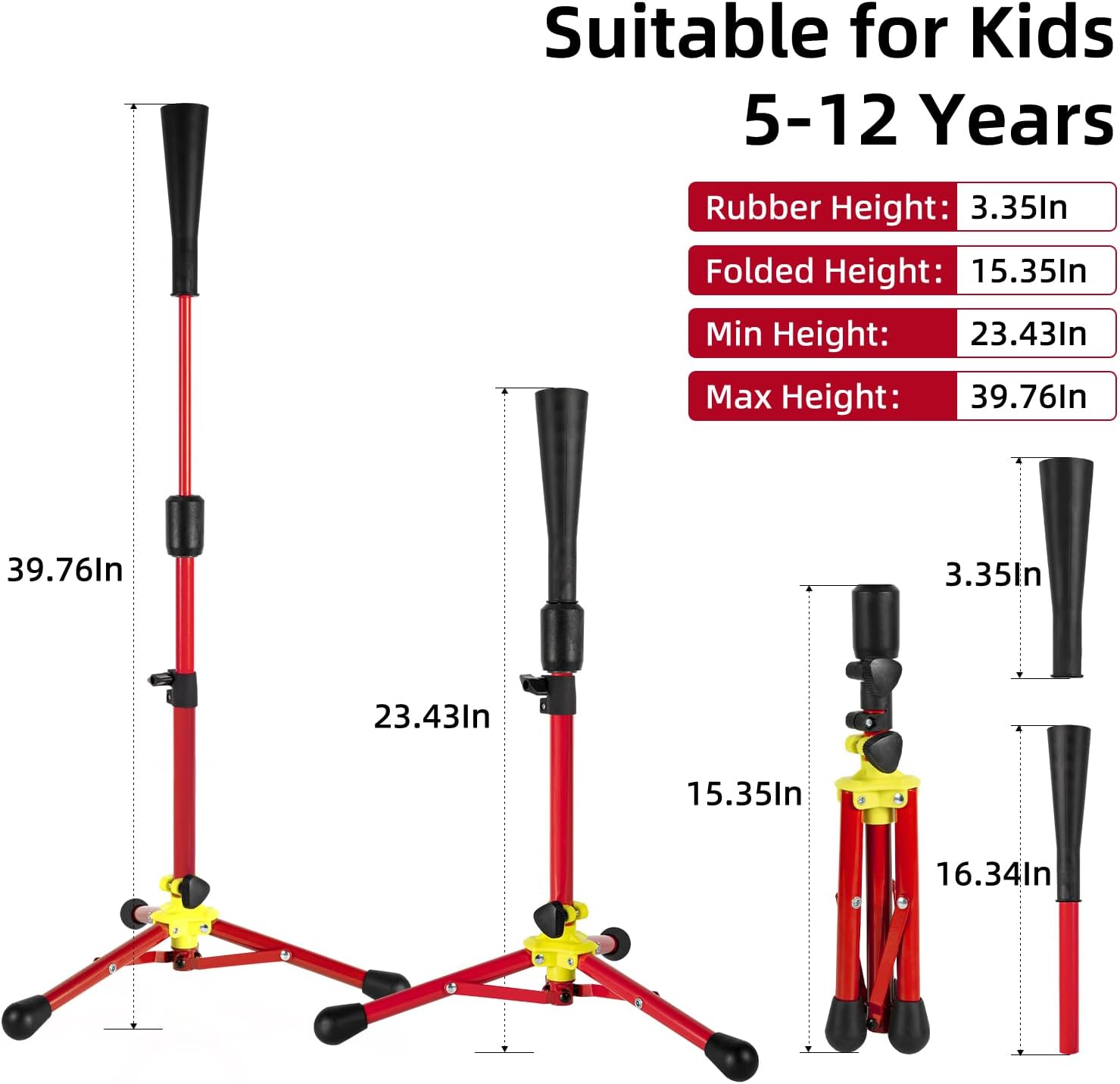 Skiennix Baseball Tee - Adjustable 23.5 to 39.76 Inches for Kids | Portable Training Equipment with Carry Bag