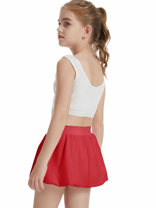 CharmWM Girls Bubble Tennis Skirts with Inner Shorts Pockets Ruffle Athletic Running Skort 3-14 Years Red