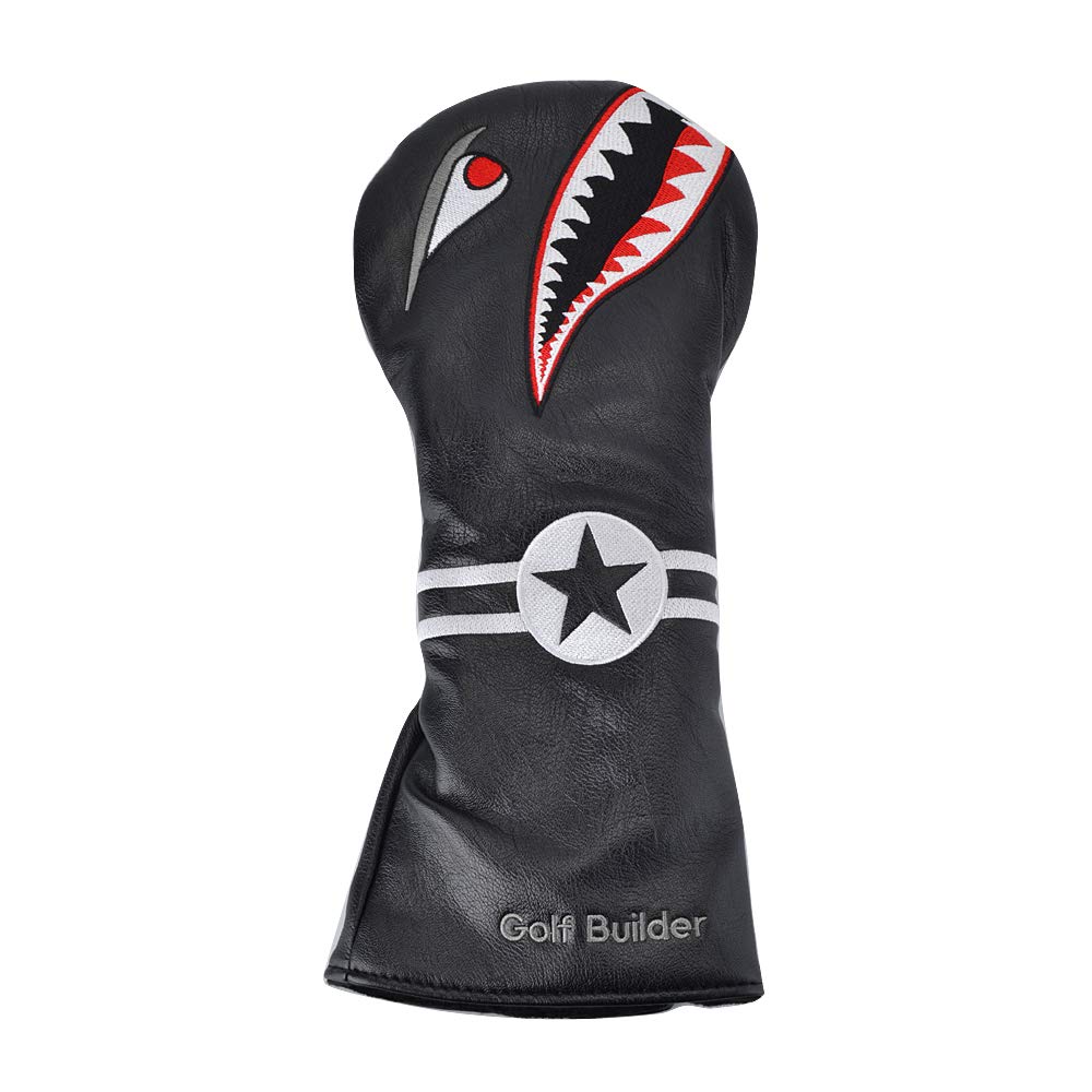 PLUSKER 1PC Golf Club Driver Head Cover Shark Funny Cartoon Animal Pattern Synthetic Leather Headcover for Male/Female Golfers