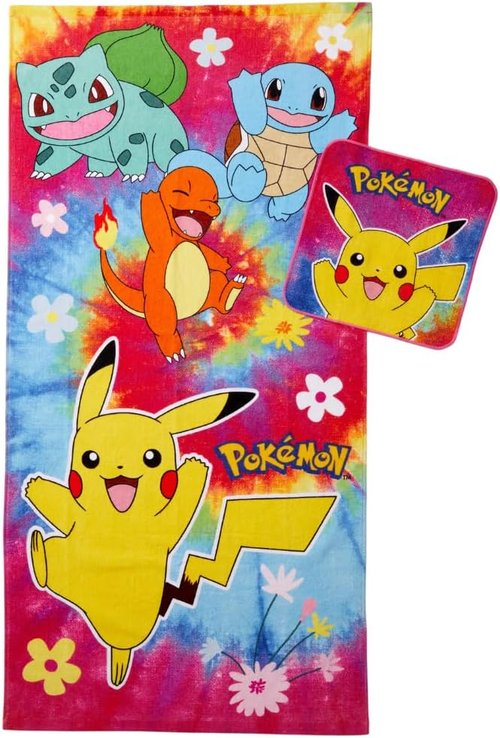 Franco Pokémon Kids Bath Towel Set - Soft Absorbent Cotton Terry | 50" x 25" with Washcloth