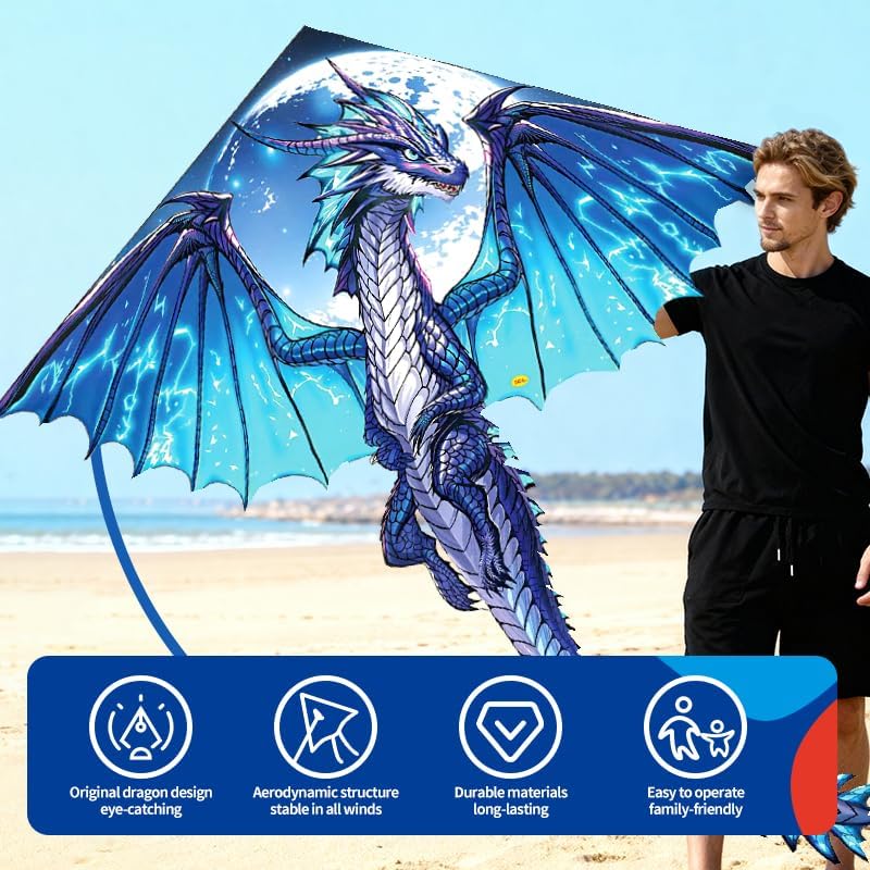 XIAOYAOJIN Dragon Kite - Easy to Fly for Kids & Adults | Perfect for Beach & Park Family Fun